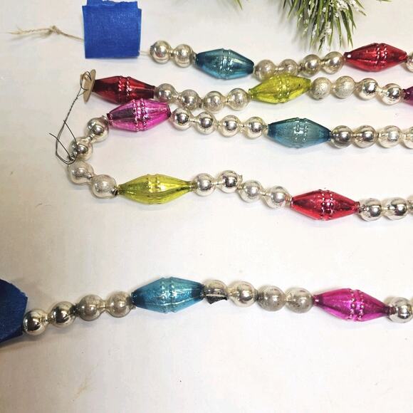 Vintage Christmas Tree Mercury Glass Bead Garland Double Indent Beads & Barrels - Picture 5 of 8